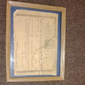 Vintage Framed Certificate with Blue and Brown Accents